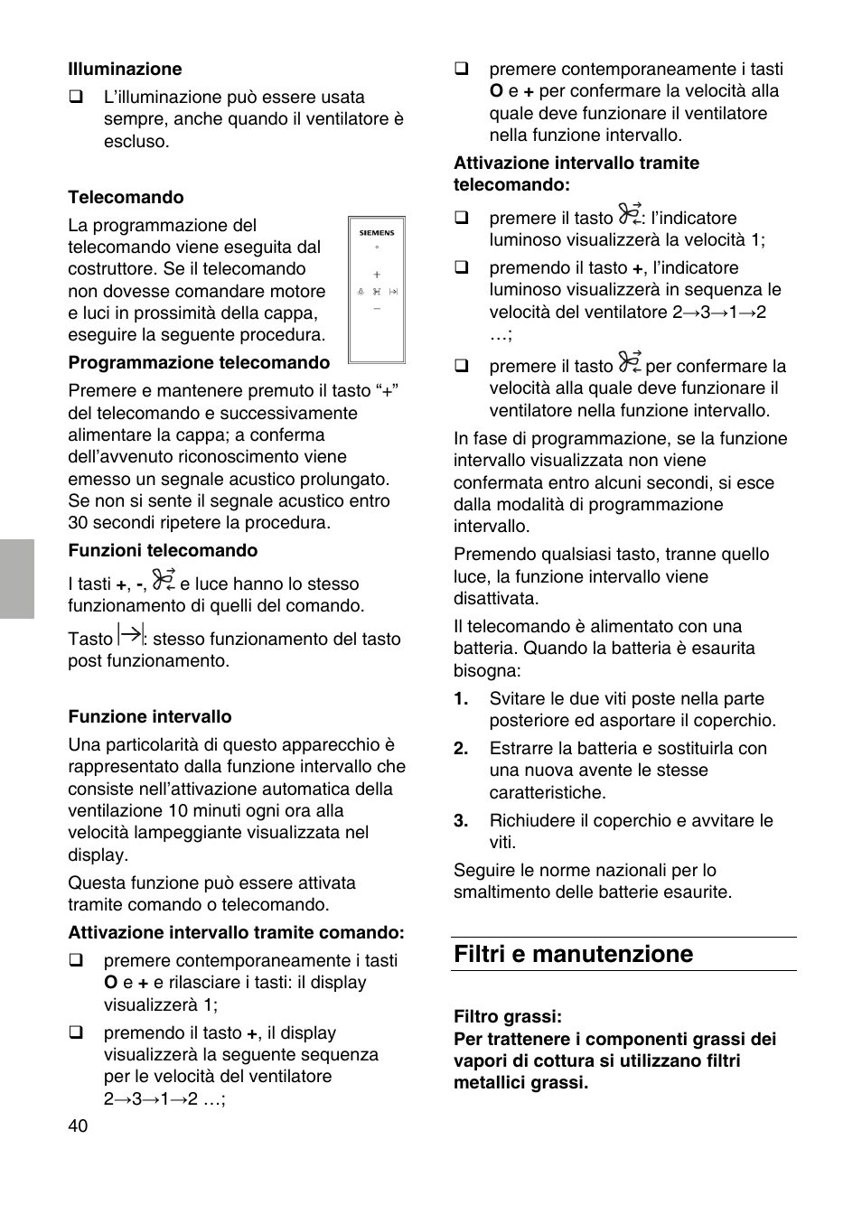 Filtri e manutenzione | Siemens LF959RA50 User Manual | Page 40 / 100