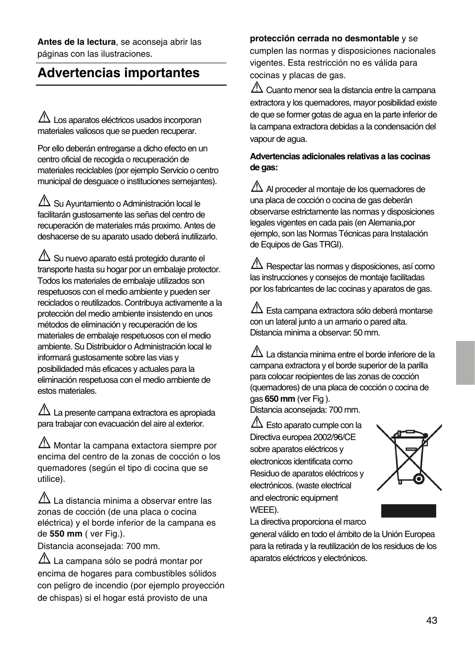 Advertencias importantes | Siemens LF959RA50 User Manual | Page 43 / 100