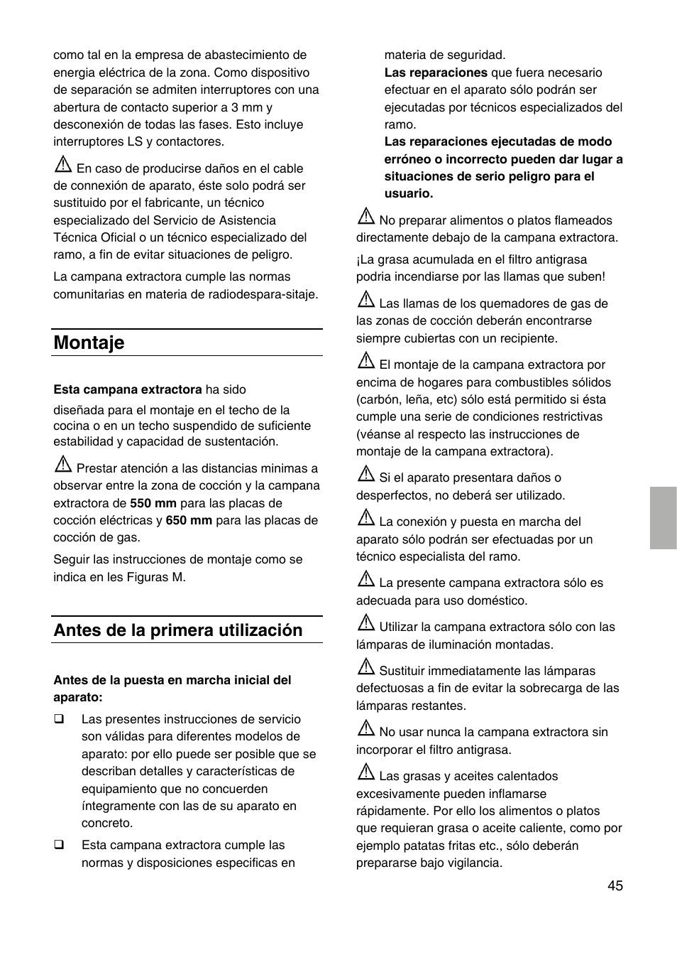 Montaje, Antes de la primera utilizaciόn | Siemens LF959RA50 User Manual | Page 45 / 100