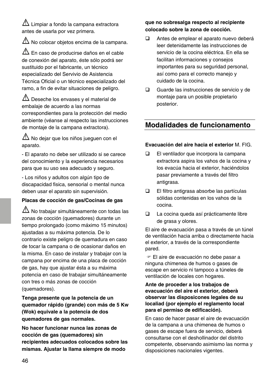 Modalidades de funcionamento | Siemens LF959RA50 User Manual | Page 46 / 100