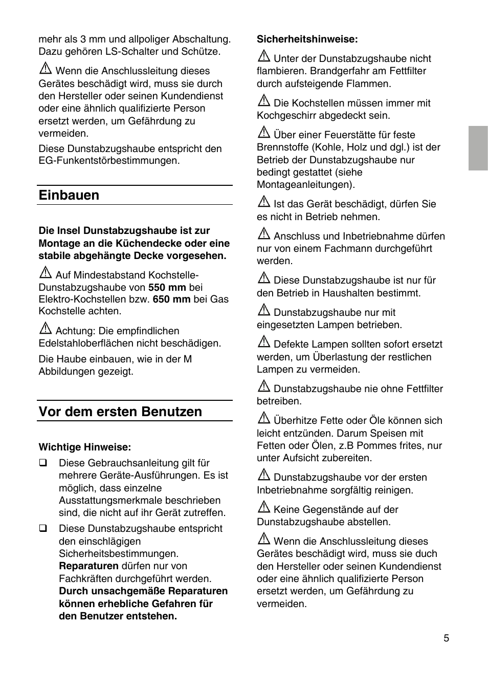 Einbauen, Vor dem ersten benutzen | Siemens LF959RA50 User Manual | Page 5 / 100