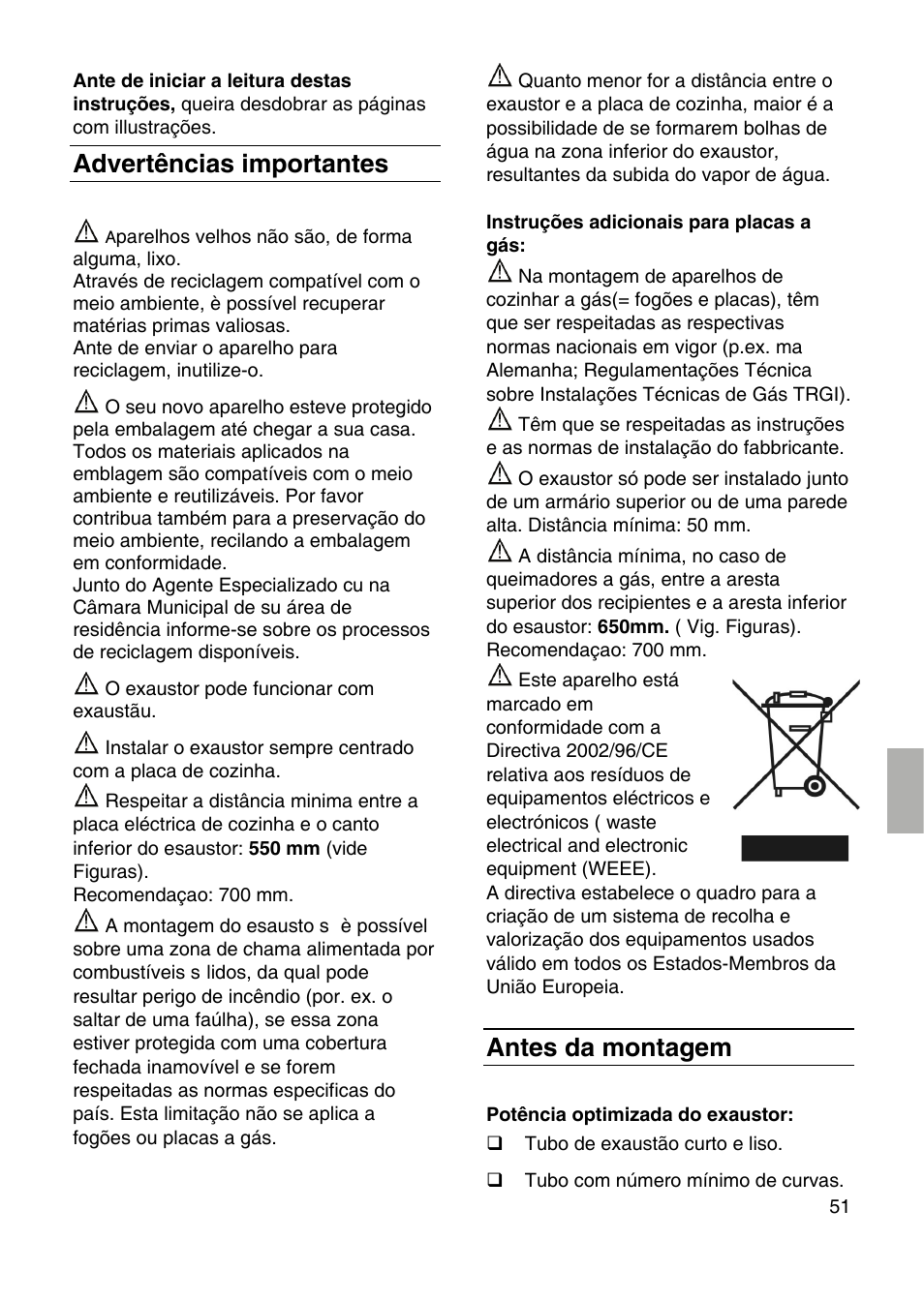 Advertências importantes, Antes da montagem | Siemens LF959RA50 User Manual | Page 51 / 100