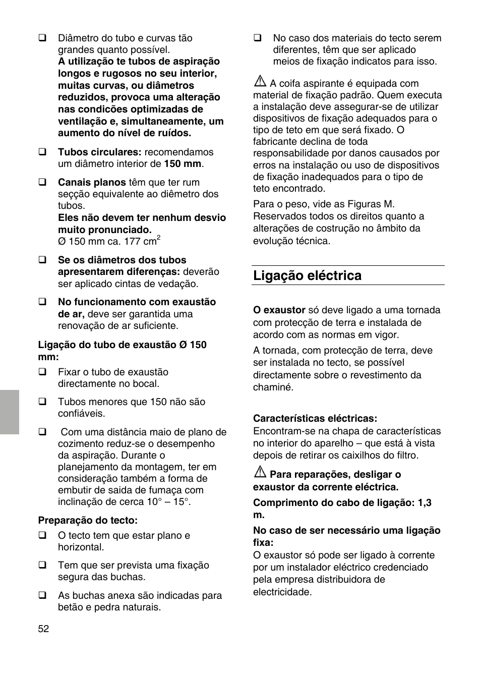 Ligação eléctrica | Siemens LF959RA50 User Manual | Page 52 / 100