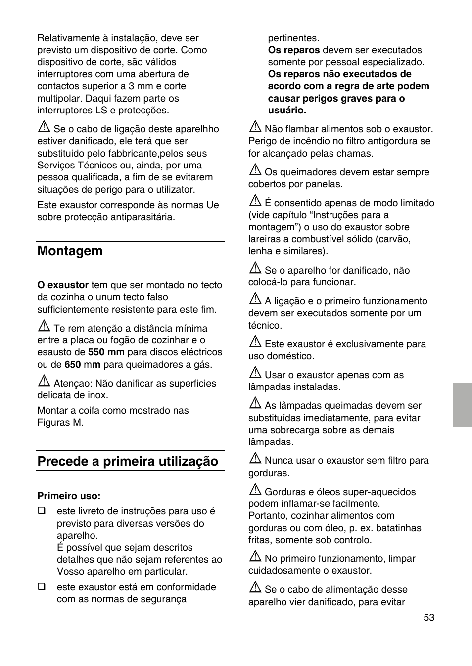 Montagem, Precede a primeira utilização | Siemens LF959RA50 User Manual | Page 53 / 100