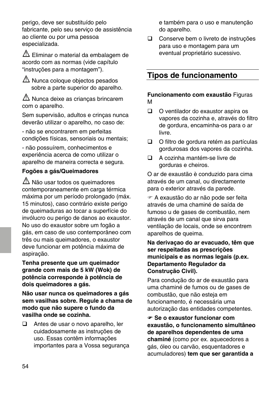 Tipos de funcionamento | Siemens LF959RA50 User Manual | Page 54 / 100