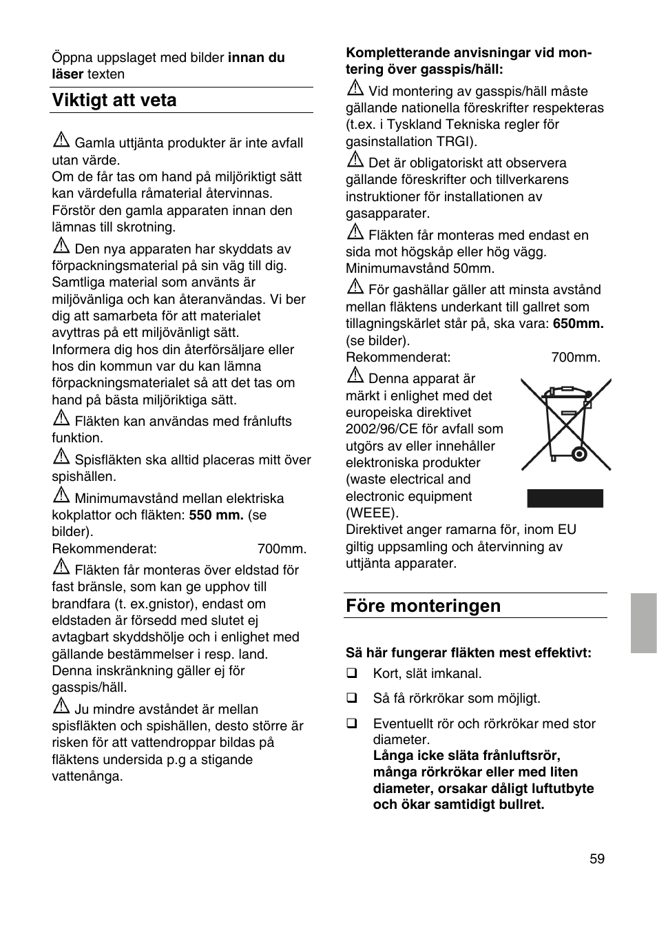 Viktigt att veta, Före monteringen | Siemens LF959RA50 User Manual | Page 59 / 100