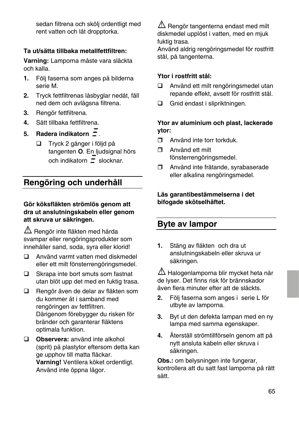Rengöring och underhåll, Byte av lampor | Siemens LF959RA50 User Manual | Page 65 / 100