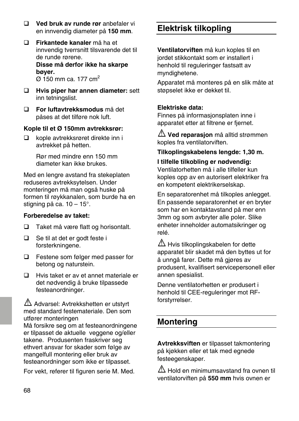 Elektrisk tilkopling, Montering | Siemens LF959RA50 User Manual | Page 68 / 100