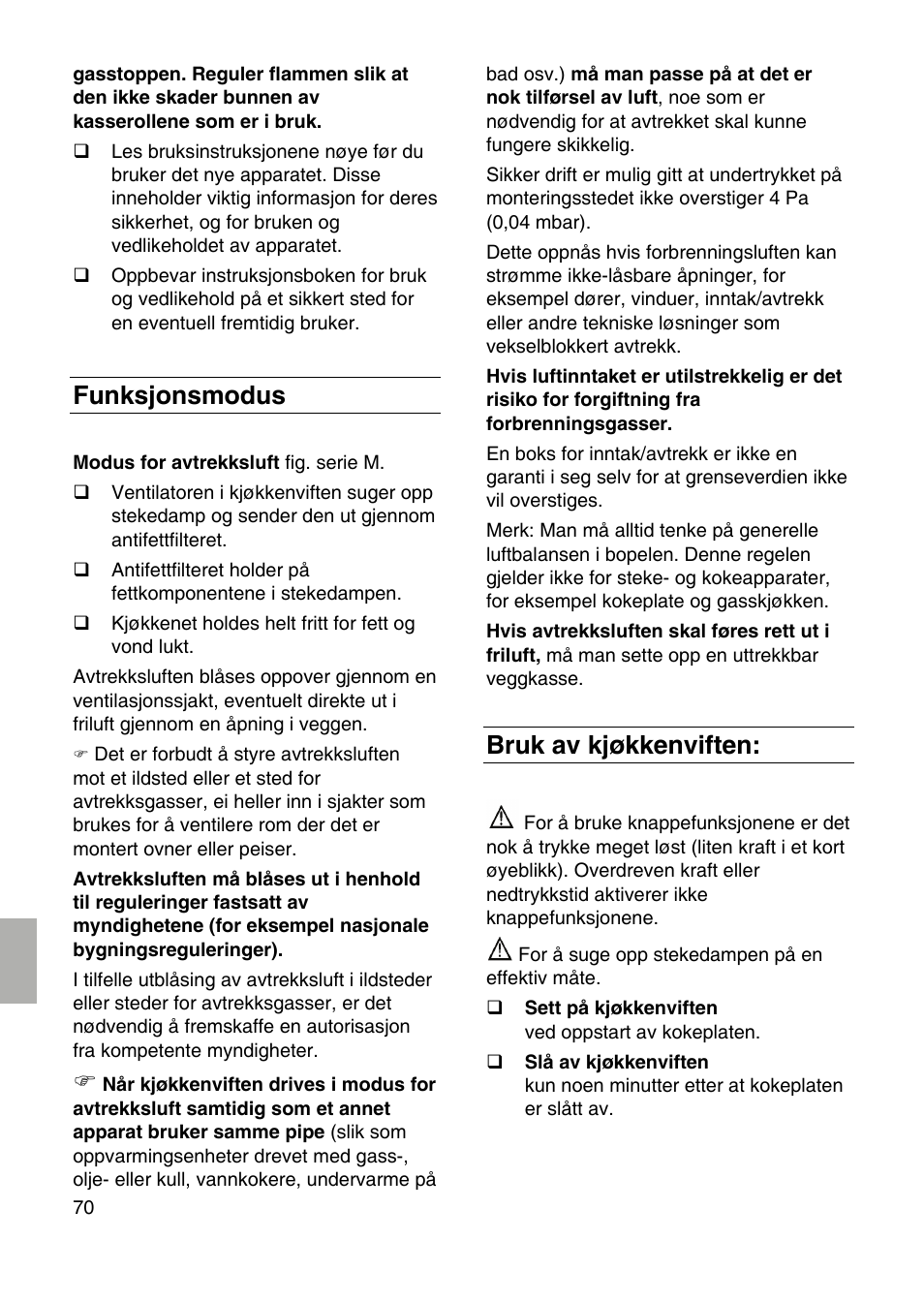 Funksjonsmodus, Bruk av kjøkkenviften | Siemens LF959RA50 User Manual | Page 70 / 100