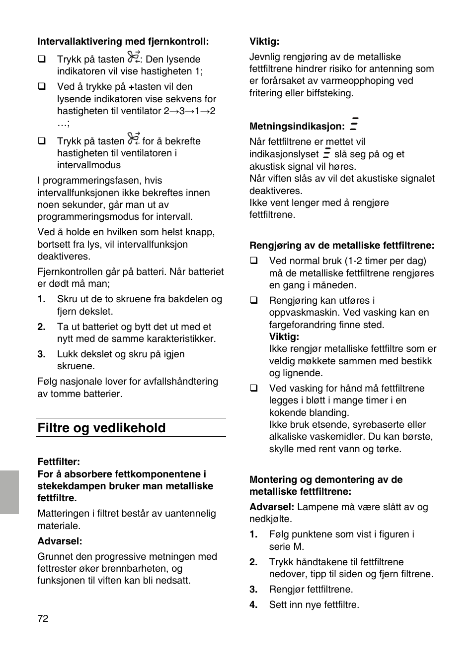 Filtre og vedlikehold | Siemens LF959RA50 User Manual | Page 72 / 100