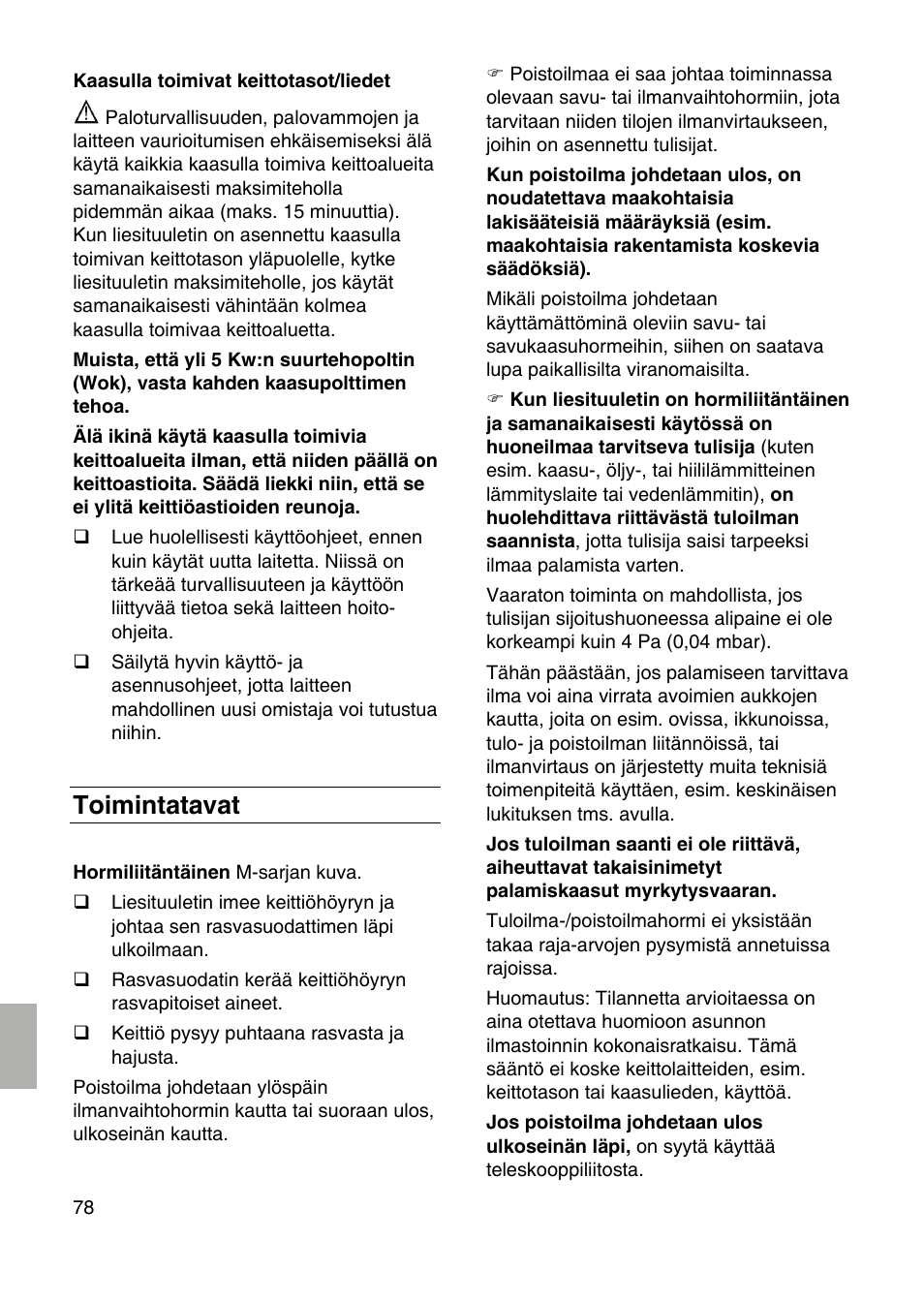 Toimintatavat | Siemens LF959RA50 User Manual | Page 78 / 100