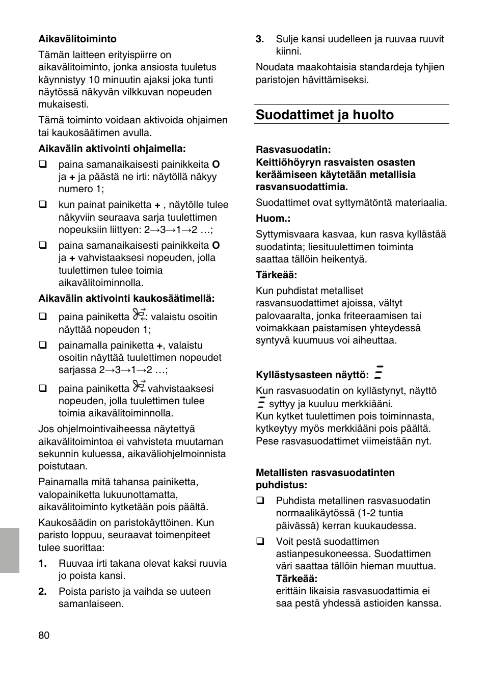 Suodattimet ja huolto | Siemens LF959RA50 User Manual | Page 80 / 100