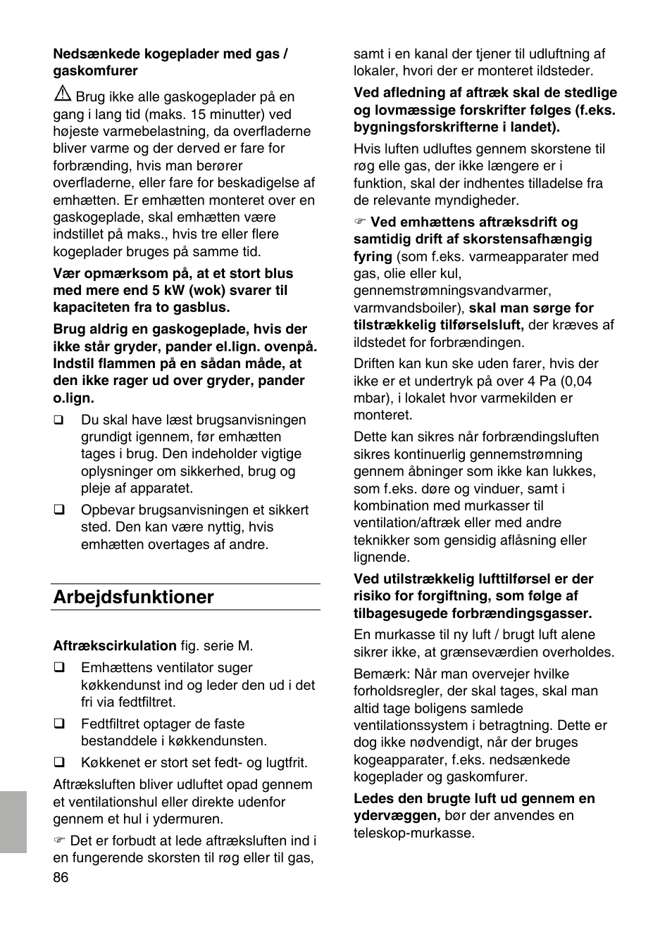 Arbejdsfunktioner | Siemens LF959RA50 User Manual | Page 86 / 100