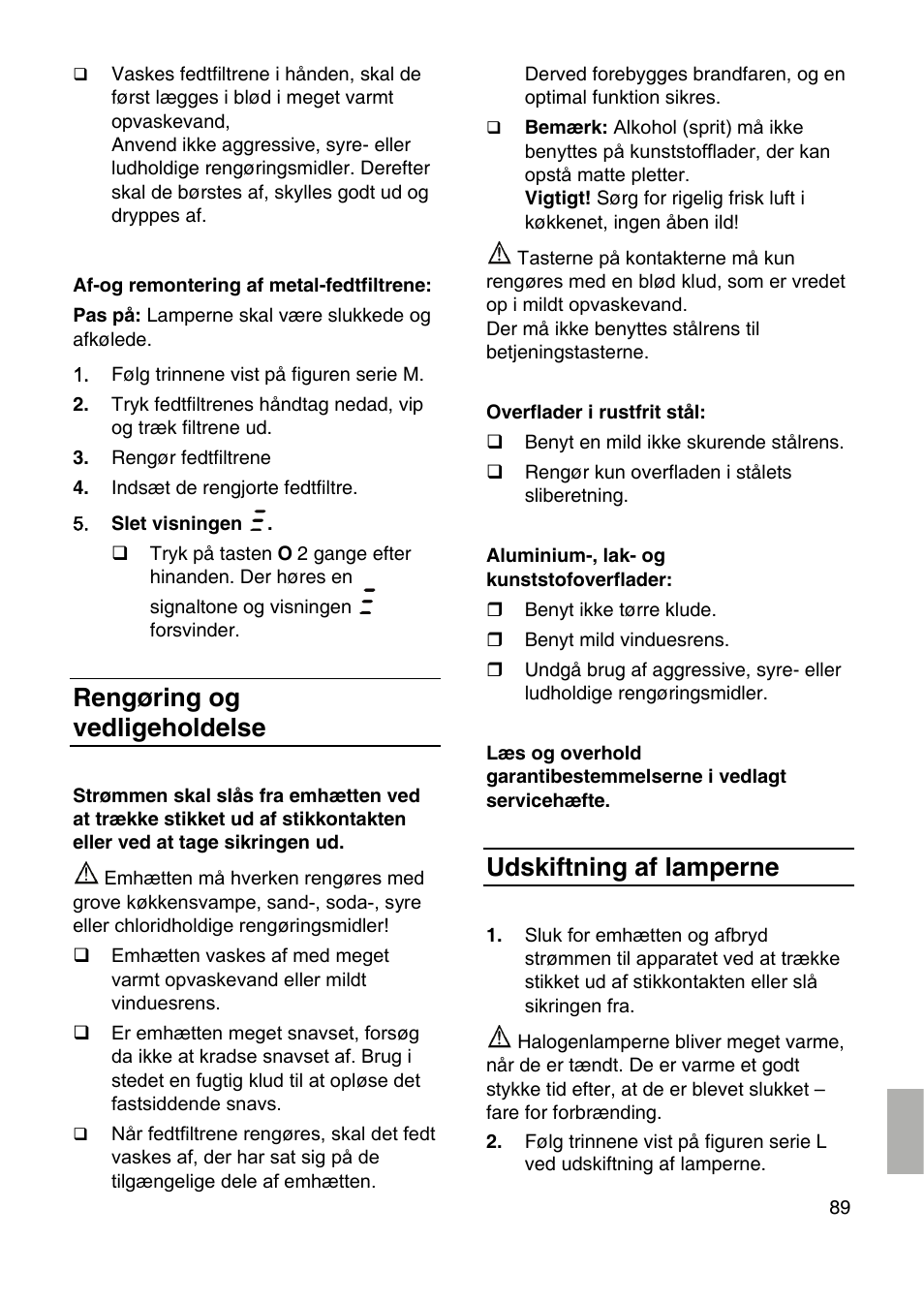 Rengøring og vedligeholdelse, Udskiftning af lamperne | Siemens LF959RA50 User Manual | Page 89 / 100