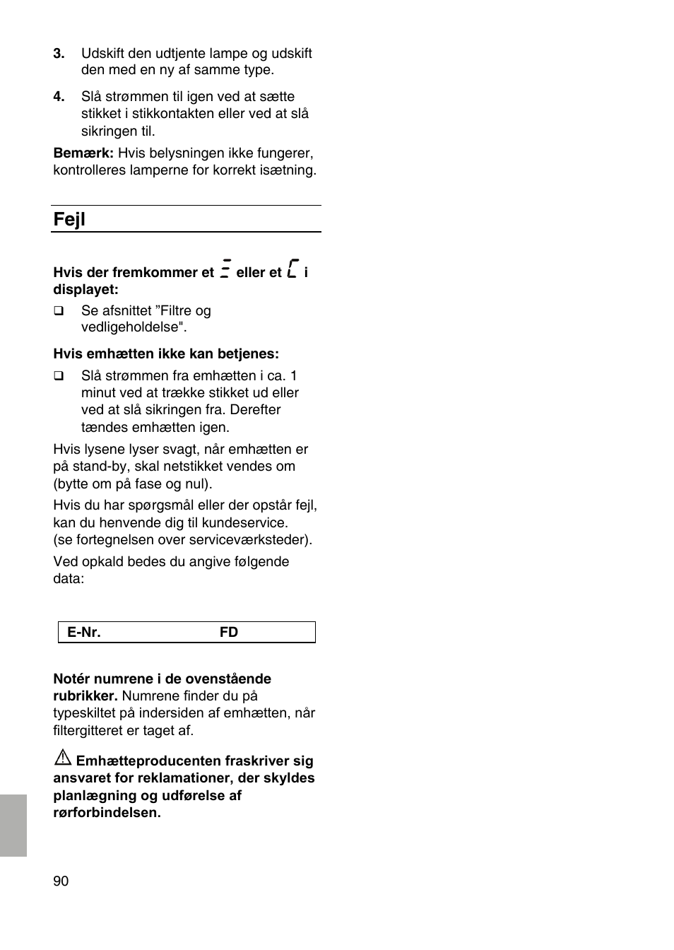 Fejl | Siemens LF959RA50 User Manual | Page 90 / 100