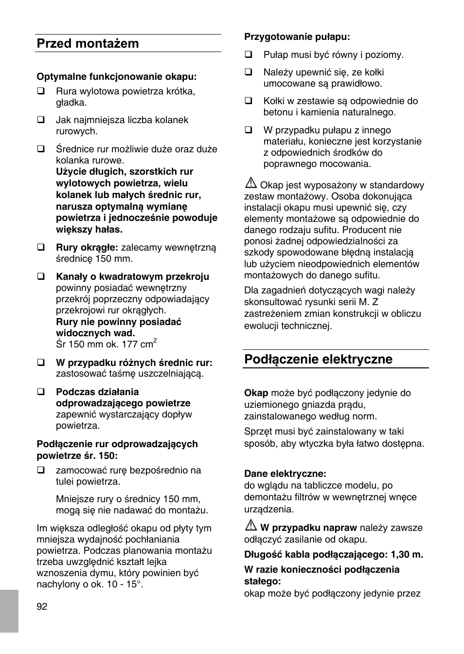 Przed montażem, Podłączenie elektryczne | Siemens LF959RA50 User Manual | Page 92 / 100