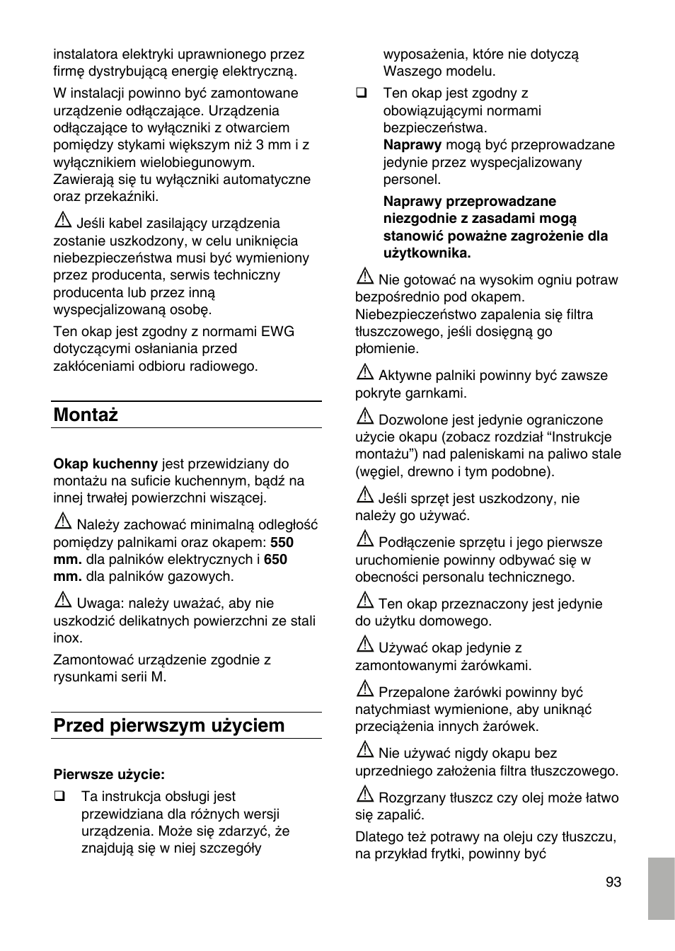 Montaż, Przed pierwszym użyciem | Siemens LF959RA50 User Manual | Page 93 / 100