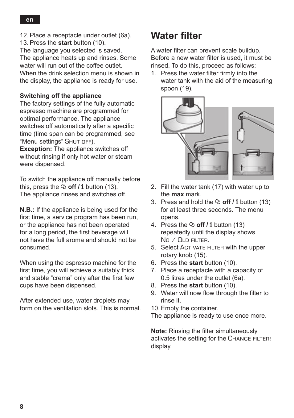 Water filter | Siemens TE506209RW User Manual | Page 12 / 138