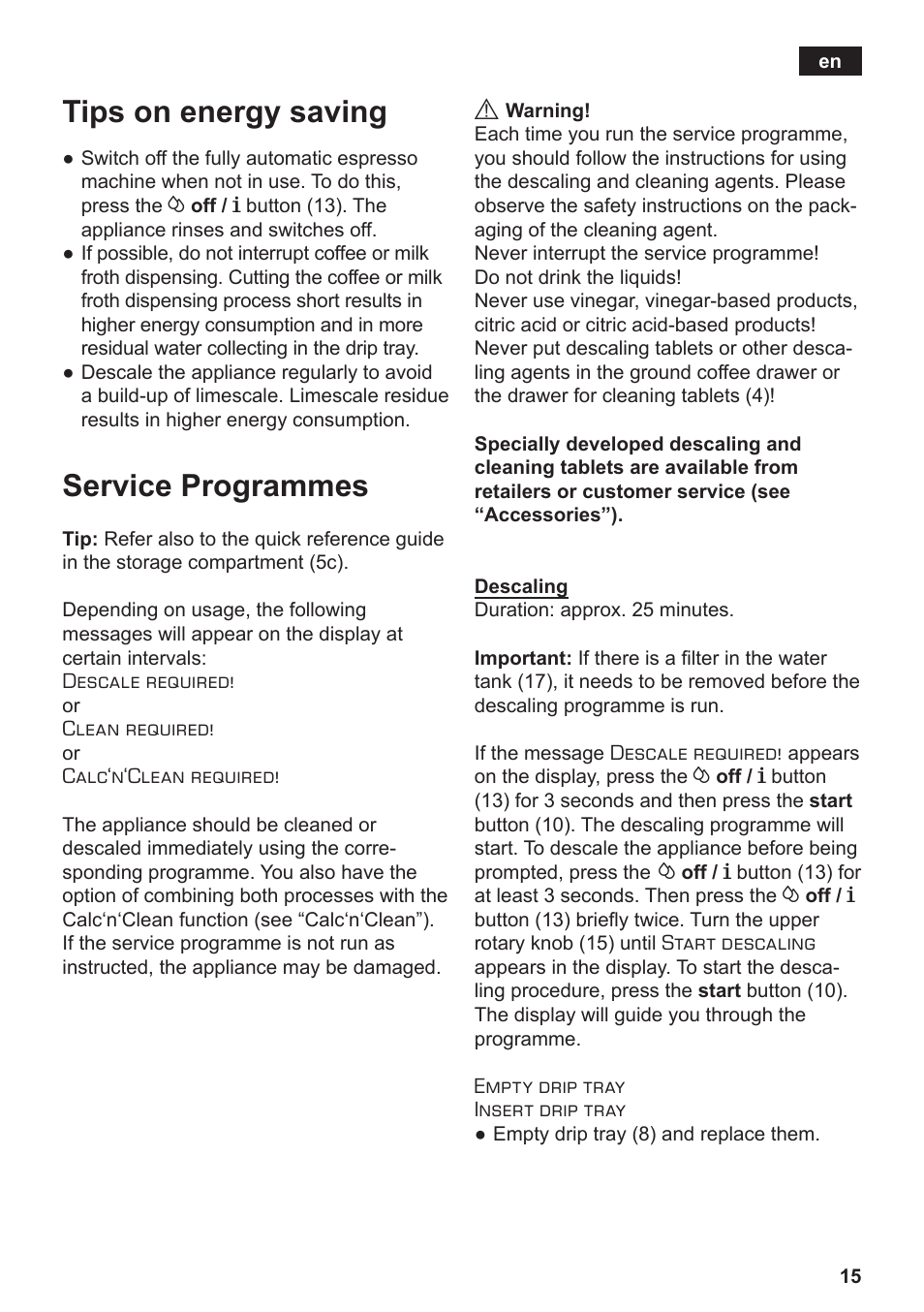 Tips on energy saving, Service programmes | Siemens TE506209RW User Manual | Page 19 / 138