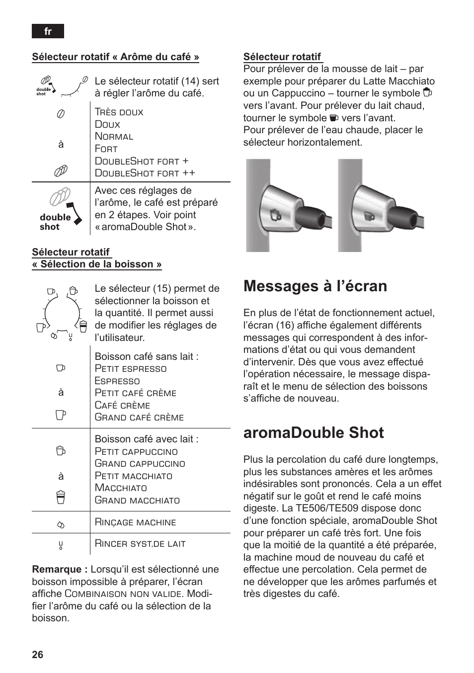 Messages à l’écran, Aromadouble shot | Siemens TE506209RW User Manual | Page 30 / 138