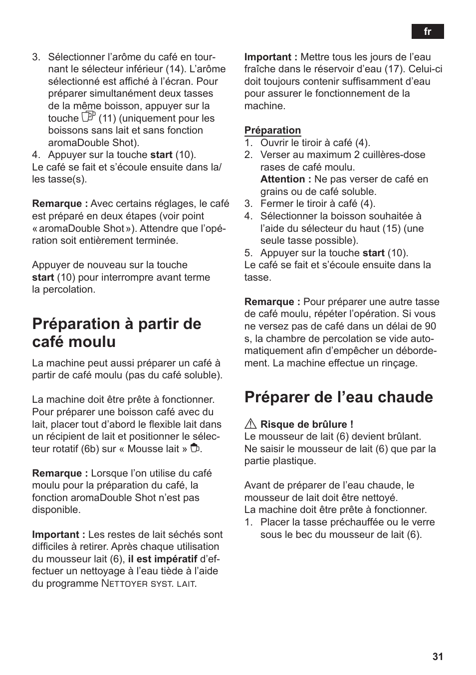 Préparation à partir de café moulu, Préparer de l’eau chaude | Siemens TE506209RW User Manual | Page 35 / 138