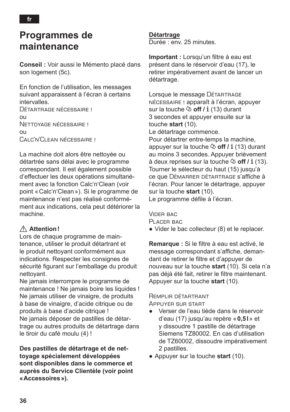 Programmes de maintenance | Siemens TE506209RW User Manual | Page 40 / 138