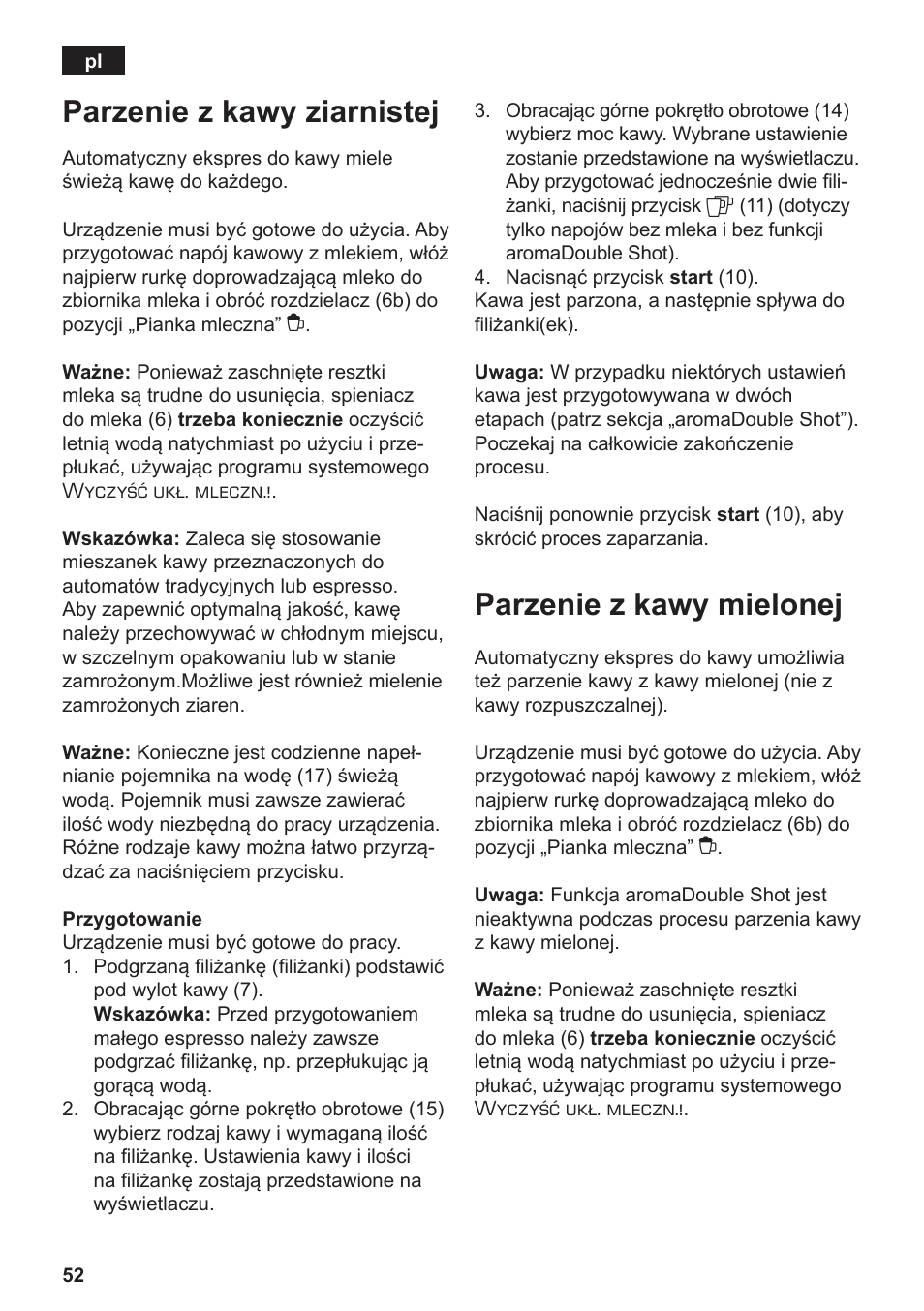 Parzenie z kawy ziarnistej, Parzenie z kawy mielonej | Siemens TE506209RW User Manual | Page 56 / 138