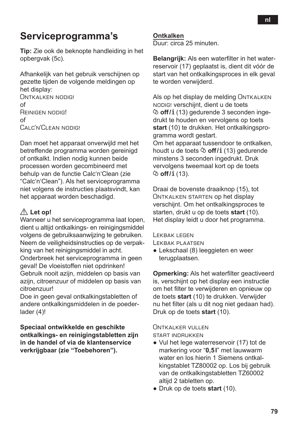 Serviceprogramma’s | Siemens TE506209RW User Manual | Page 83 / 138