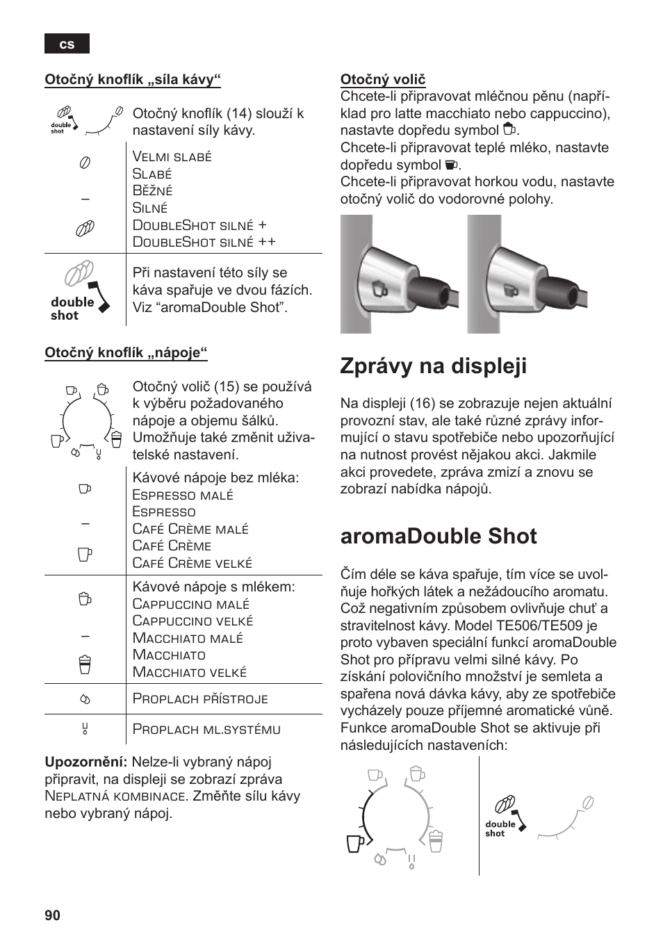 Zprávy na displeji, Aromadouble shot | Siemens TE506209RW User Manual | Page 94 / 138