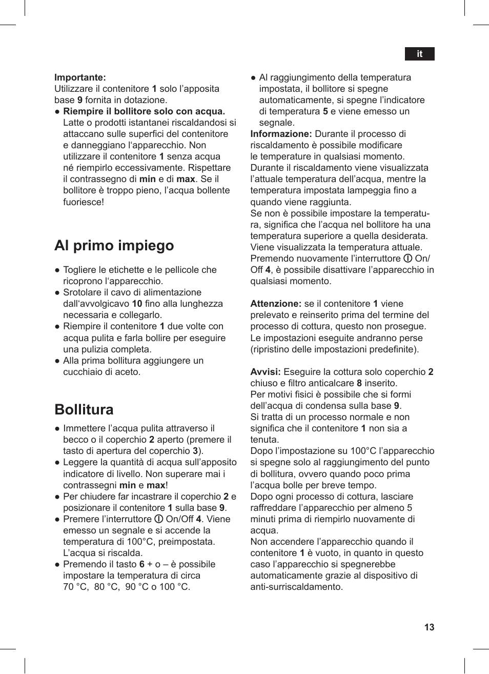 Al primo impiego, Bollitura | Siemens TW86104 User Manual | Page 15 / 74