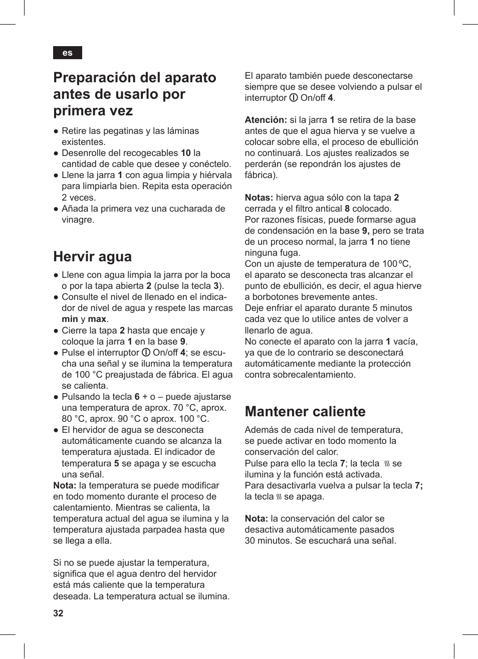 Mantener caliente, Hervir agua | Siemens TW86104 User Manual | Page 34 / 74