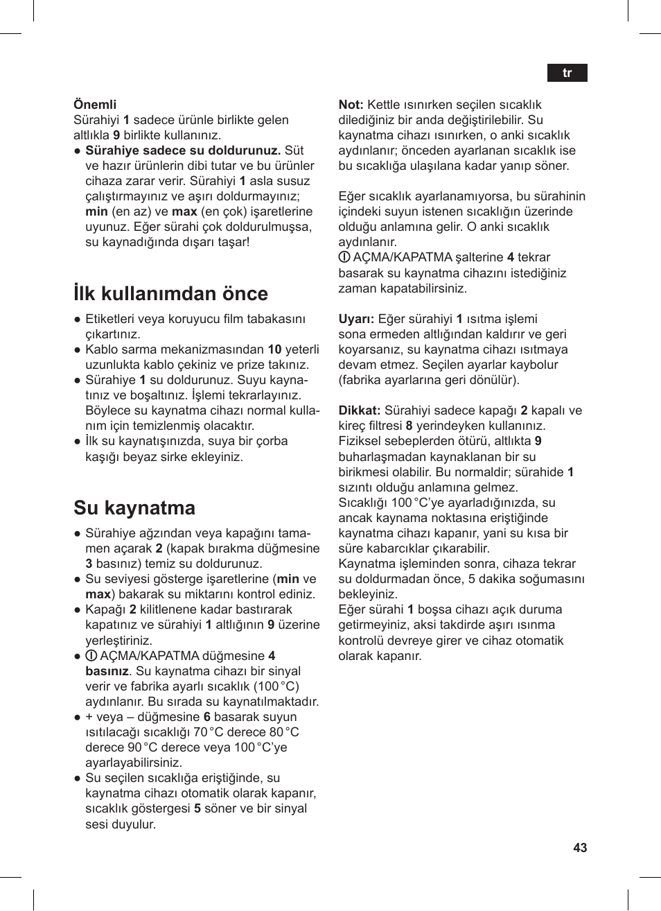 Ilk kullanımdan önce, Su kaynatma | Siemens TW86104 User Manual | Page 45 / 74