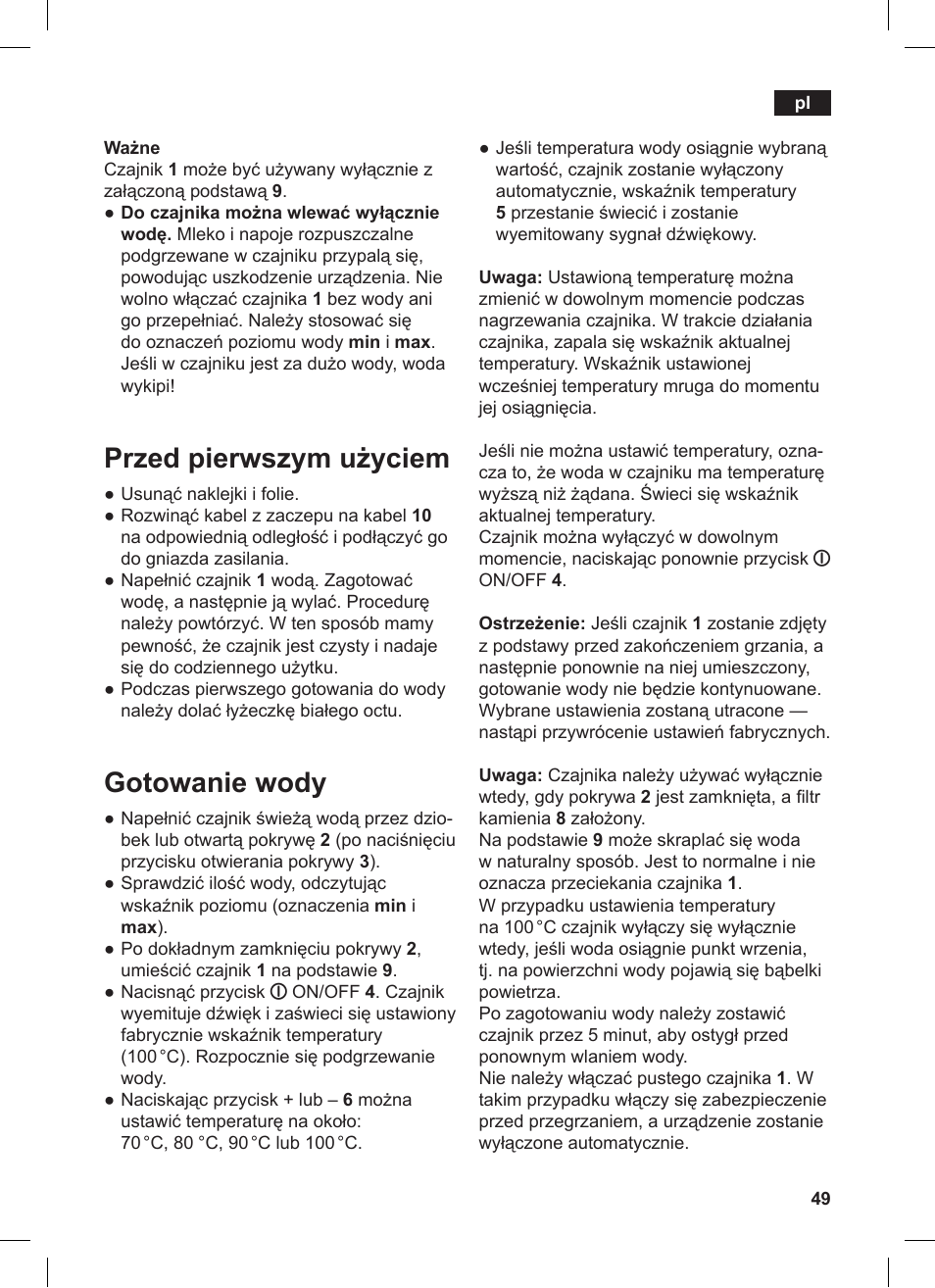 Przed pierwszym użyciem, Gotowanie wody | Siemens TW86104 User Manual | Page 51 / 74