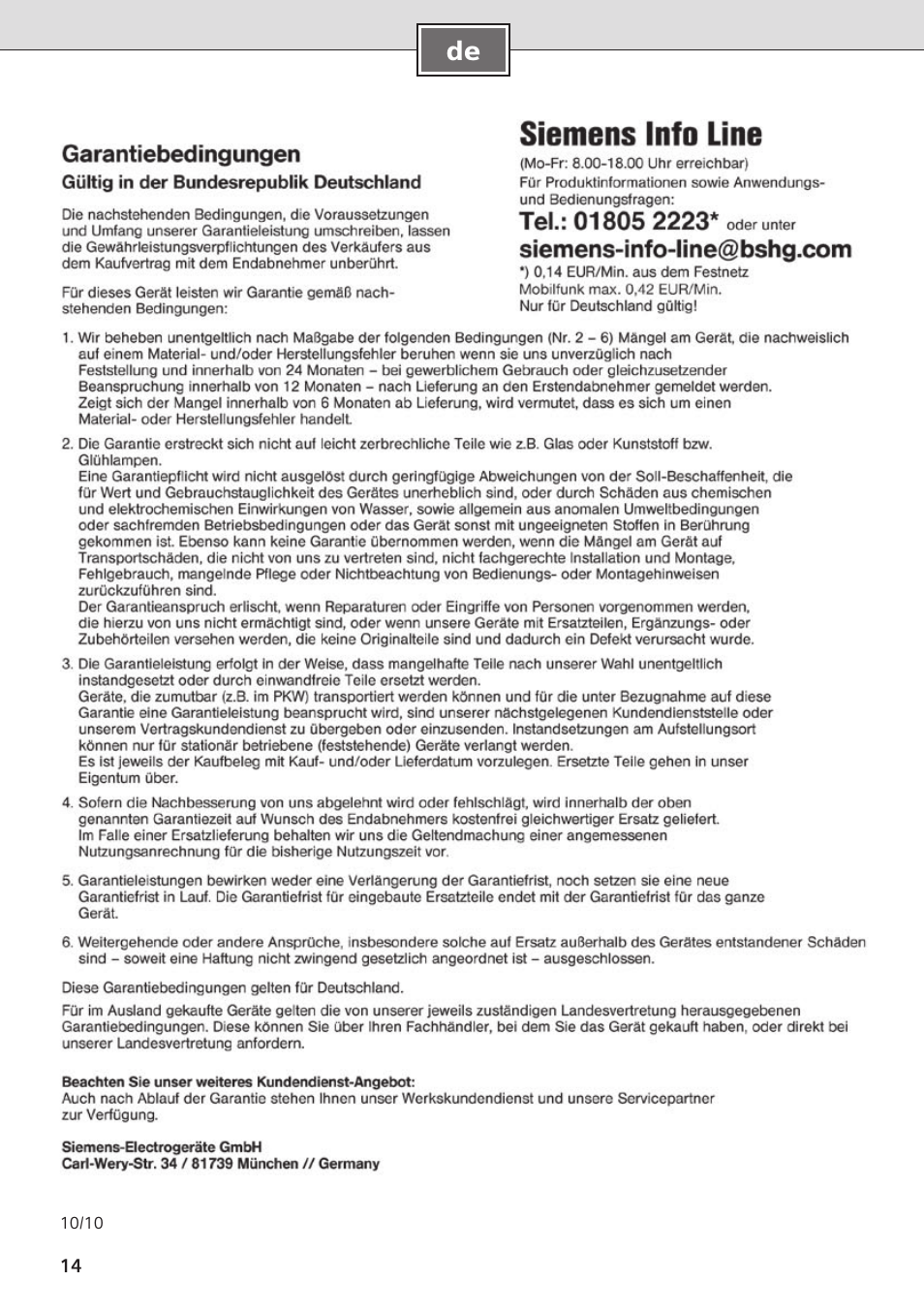 Siemens DE08101 User Manual | Page 14 / 80