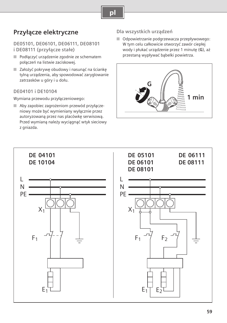 Pl przyłącze elektryczne, L n pe x | Siemens DE08101 User Manual | Page 59 / 80