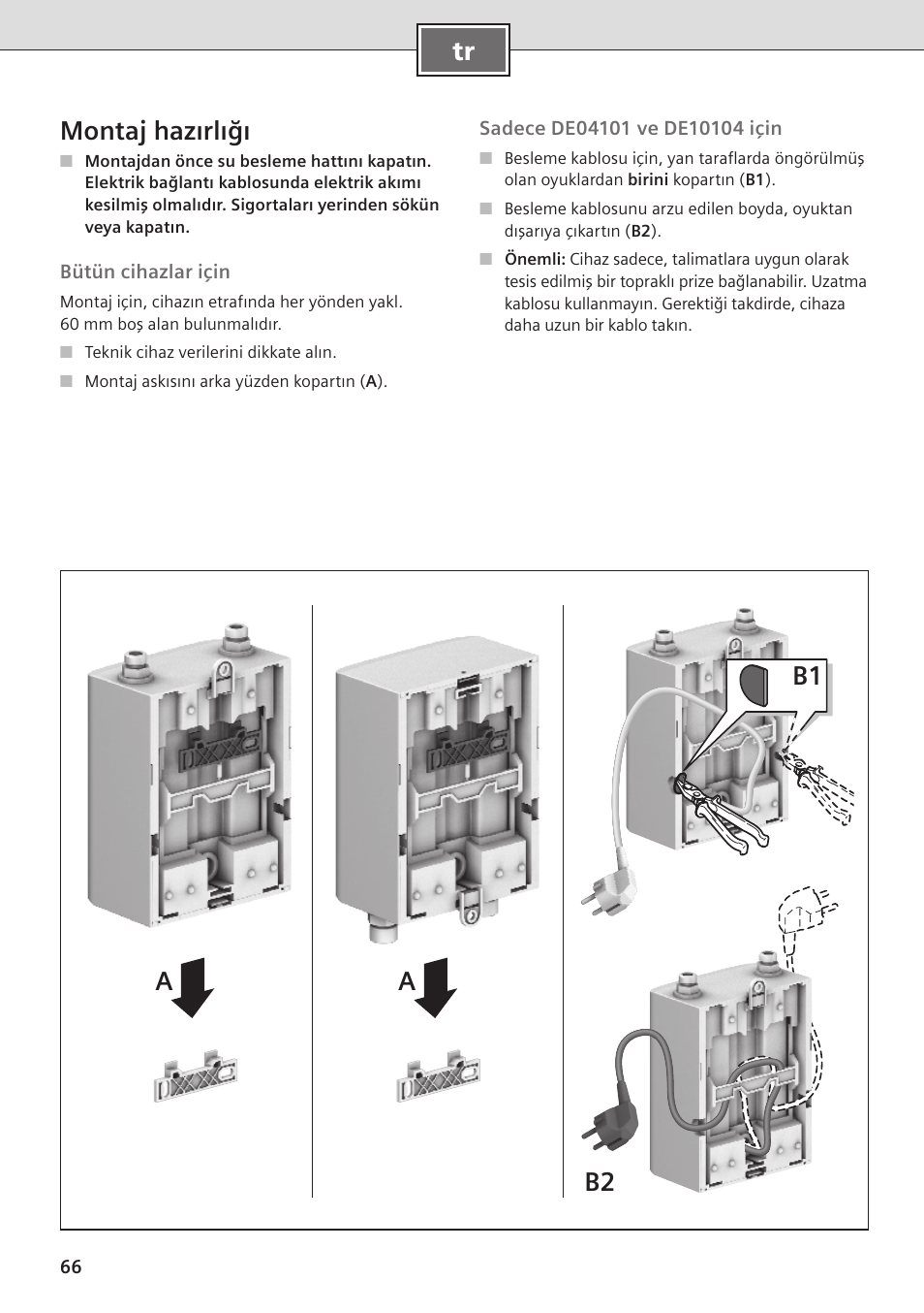 Tr montaj hazırlığı, B2 b1 a a | Siemens DE08101 User Manual | Page 66 / 80