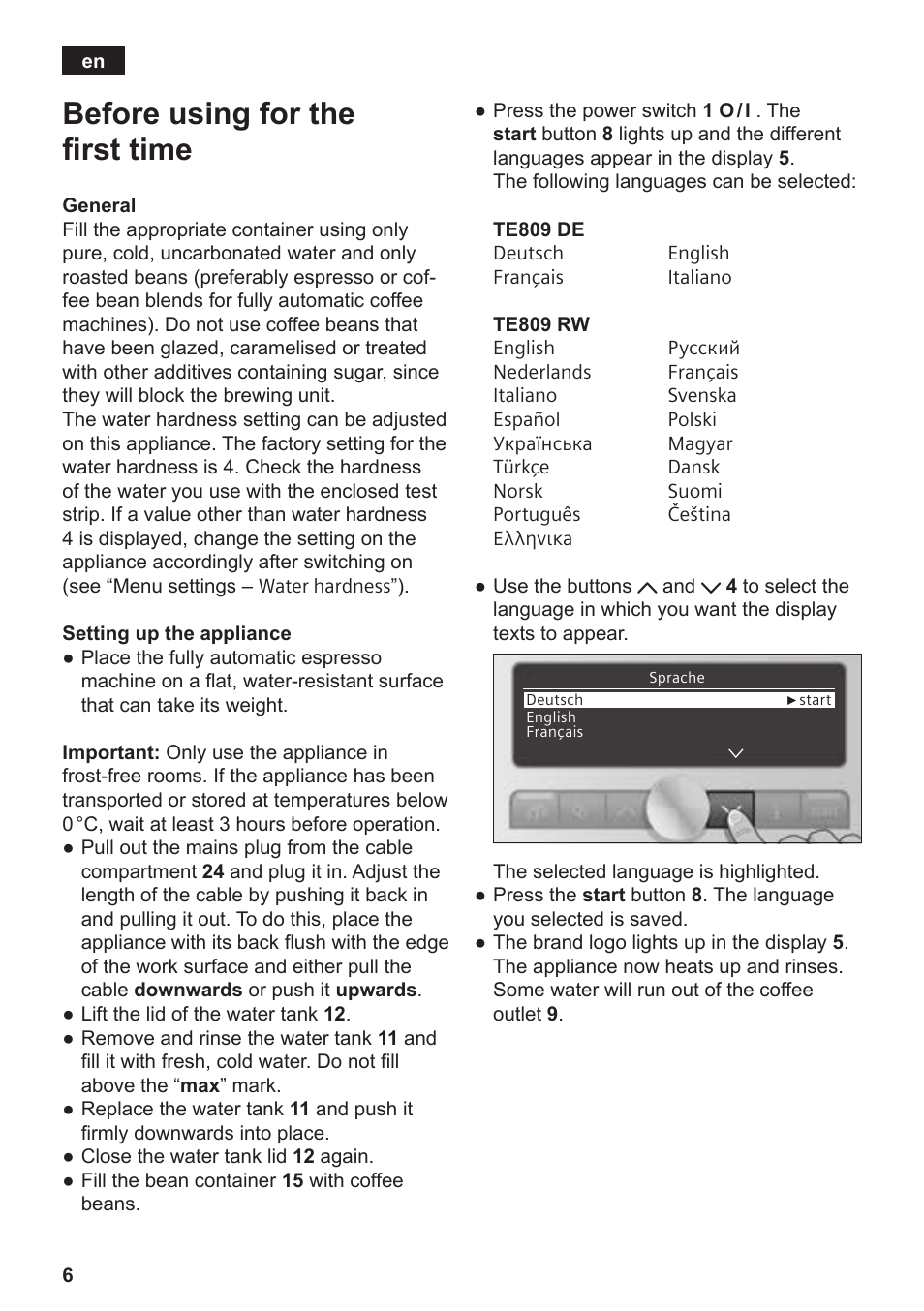 Before using for the first time | Siemens TE809201RW User Manual | Page 10 / 176