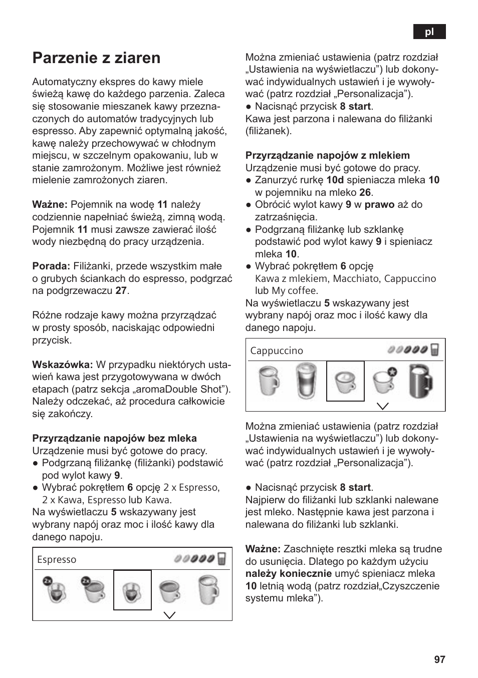 Parzenie z ziaren | Siemens TE809201RW User Manual | Page 101 / 176