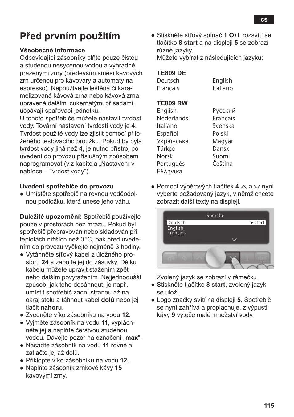 Před prvním použitím | Siemens TE809201RW User Manual | Page 119 / 176