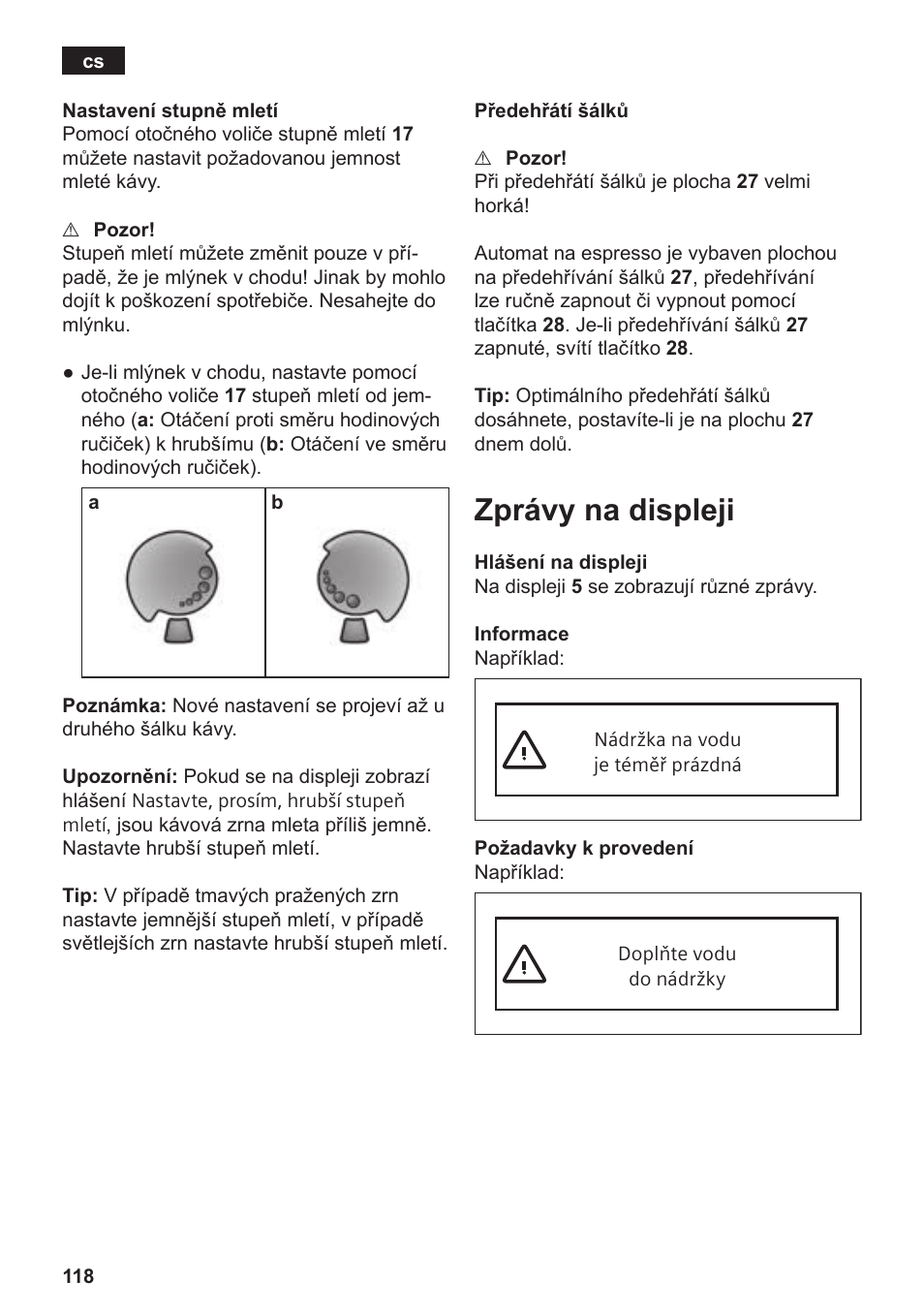 Zprávy na displeji | Siemens TE809201RW User Manual | Page 122 / 176