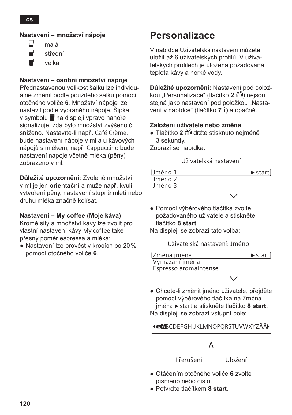 Personalizace | Siemens TE809201RW User Manual | Page 124 / 176