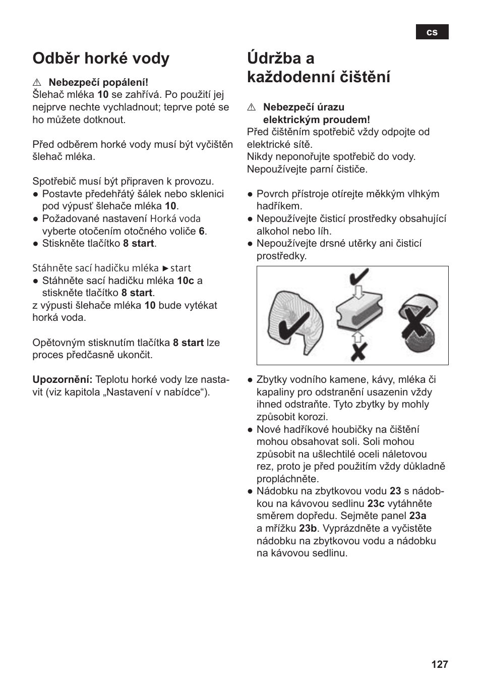 Odběr horké vody, Údržba a každodenní čištění | Siemens TE809201RW User Manual | Page 131 / 176