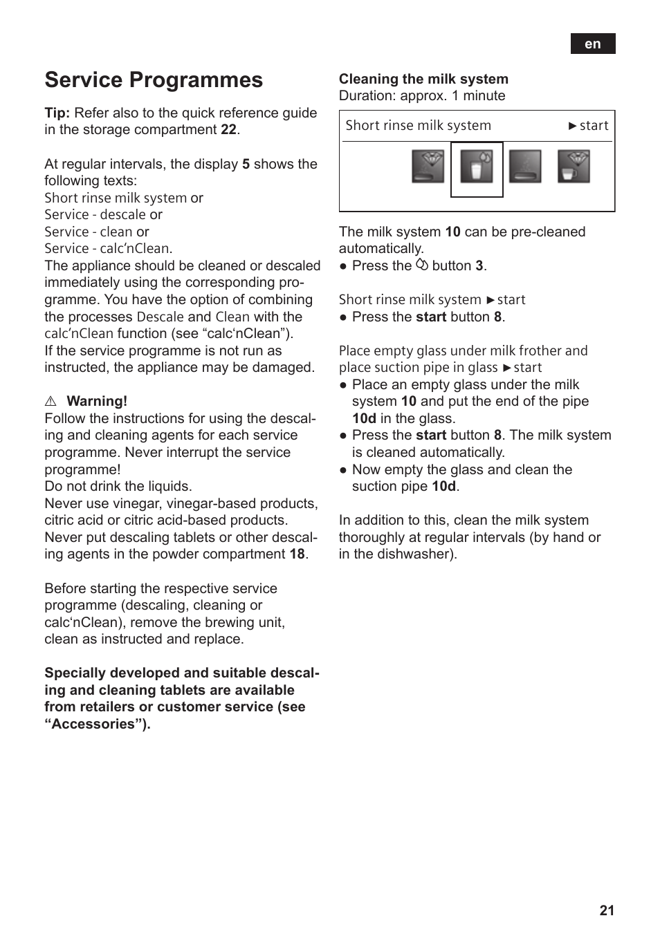 Service programmes | Siemens TE809201RW User Manual | Page 25 / 176