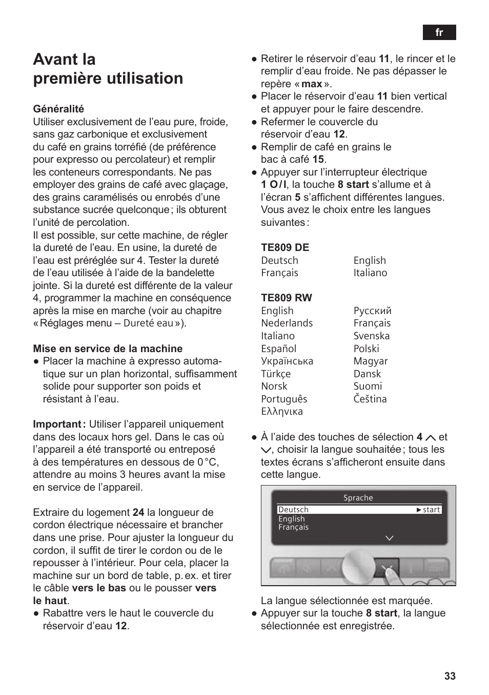 Avant la première utilisation | Siemens TE809201RW User Manual | Page 37 / 176