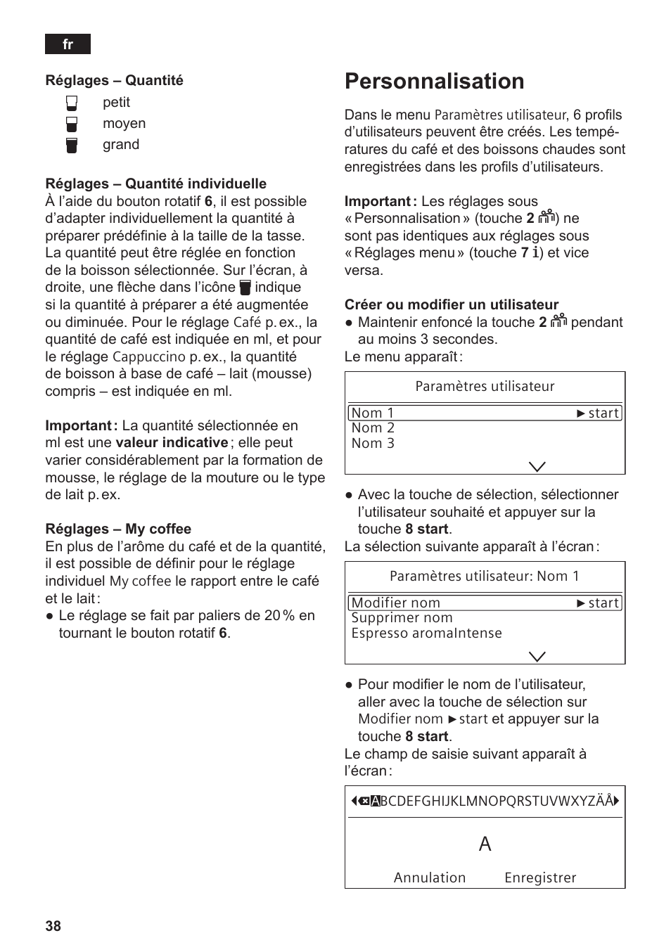 Personnalisation | Siemens TE809201RW User Manual | Page 42 / 176