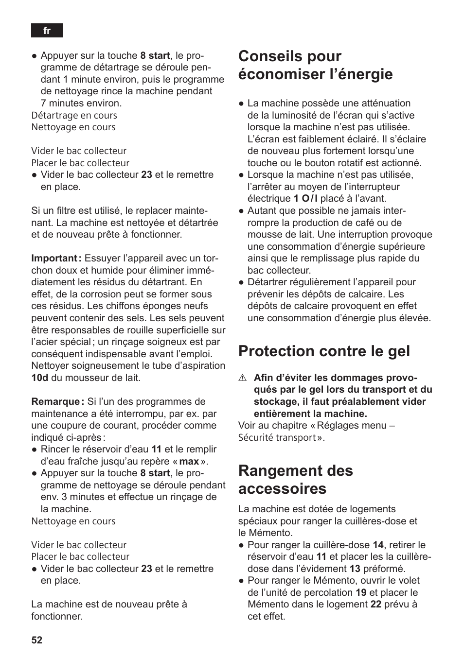 Conseils pour économiser l’énergie, Protection contre le gel, Rangement des accessoires | Siemens TE809201RW User Manual | Page 56 / 176