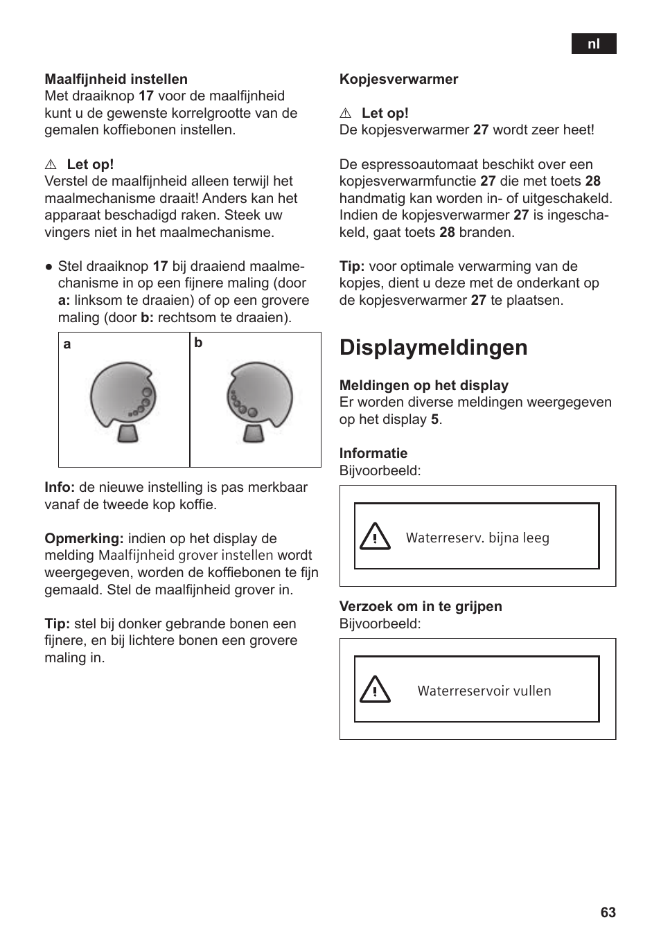 Displaymeldingen | Siemens TE809201RW User Manual | Page 67 / 176