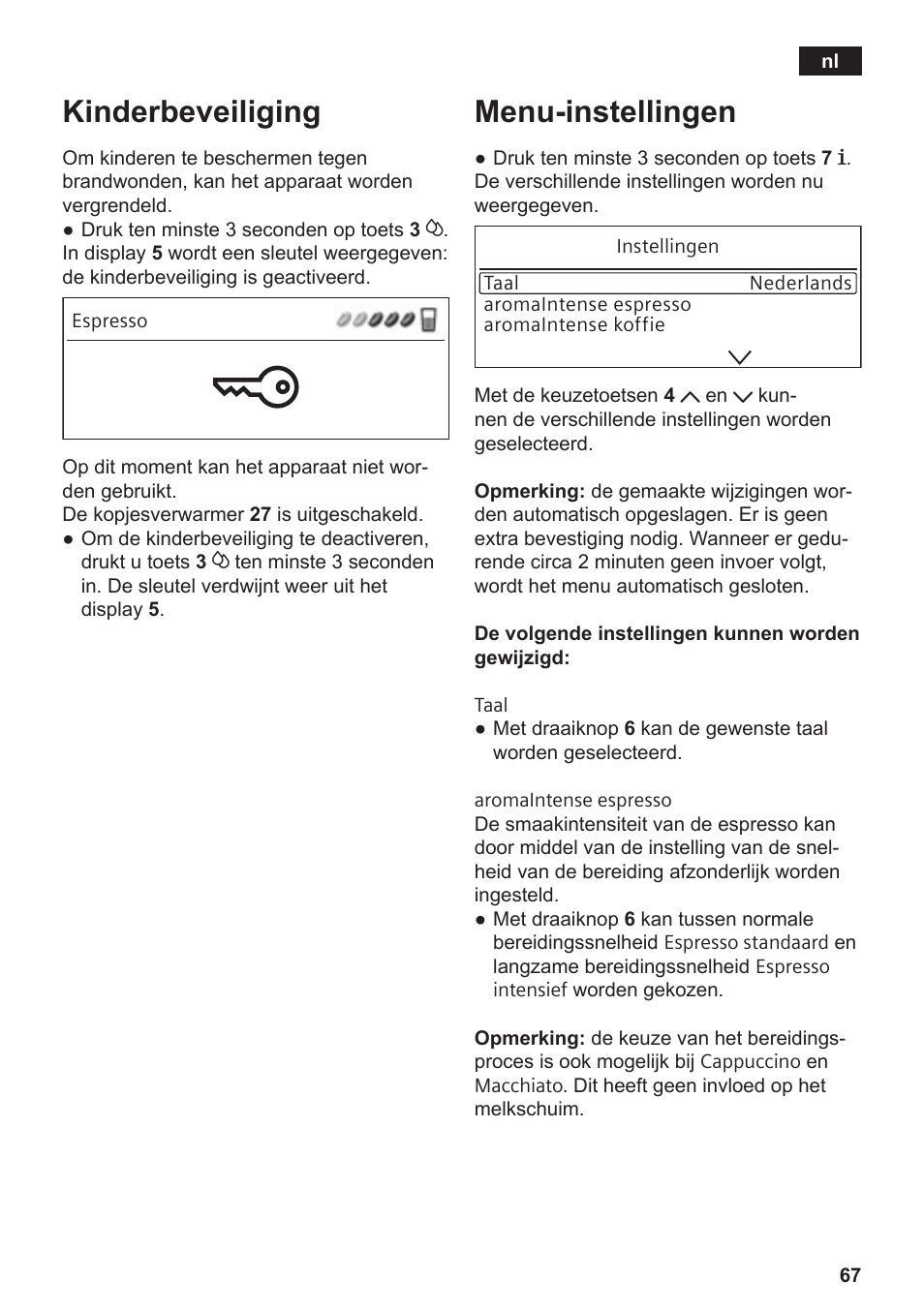 Kinderbeveiliging, Menu-instellingen | Siemens TE809201RW User Manual | Page 71 / 176