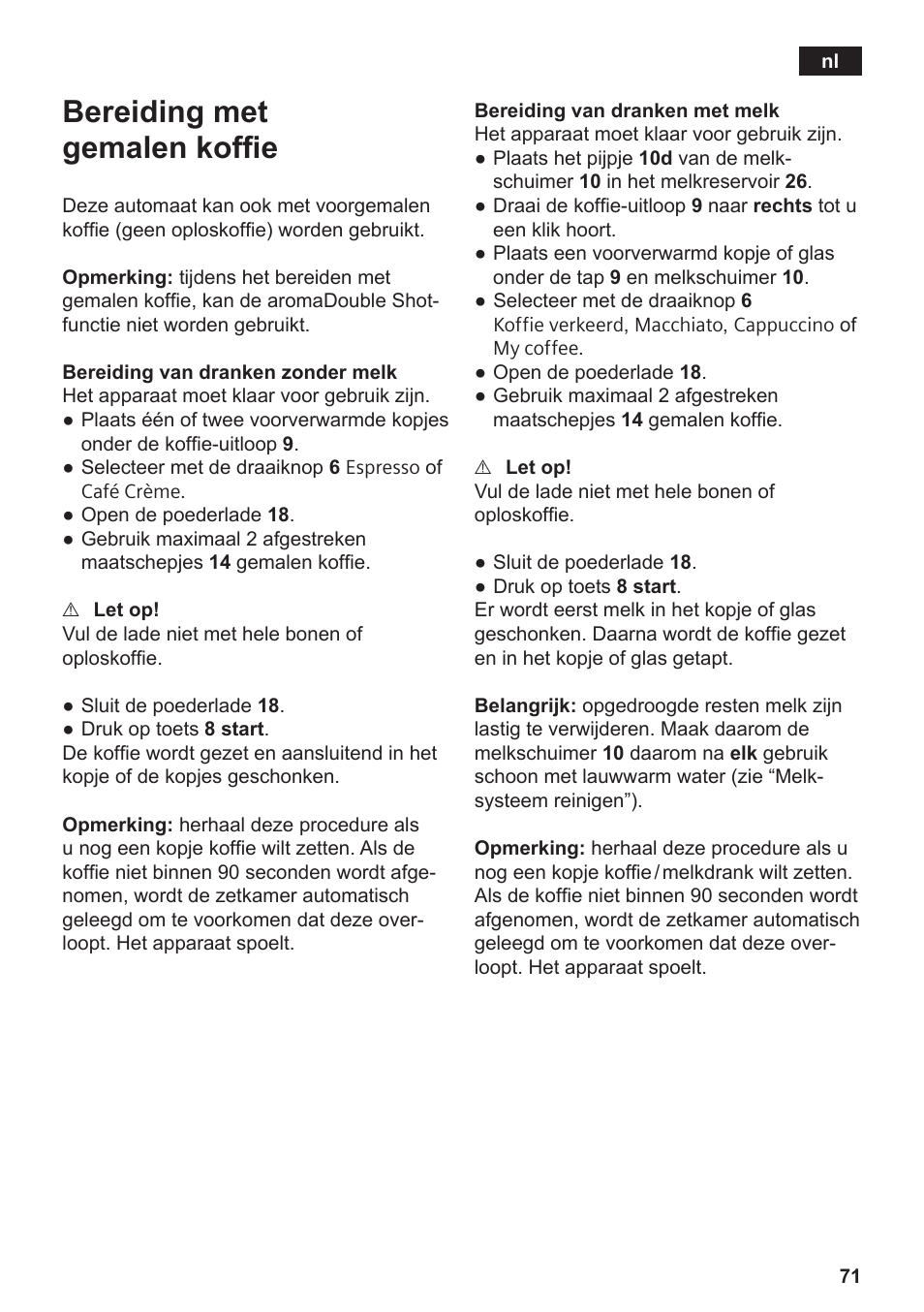 Bereiding met gemalen koffie | Siemens TE809201RW User Manual | Page 75 / 176