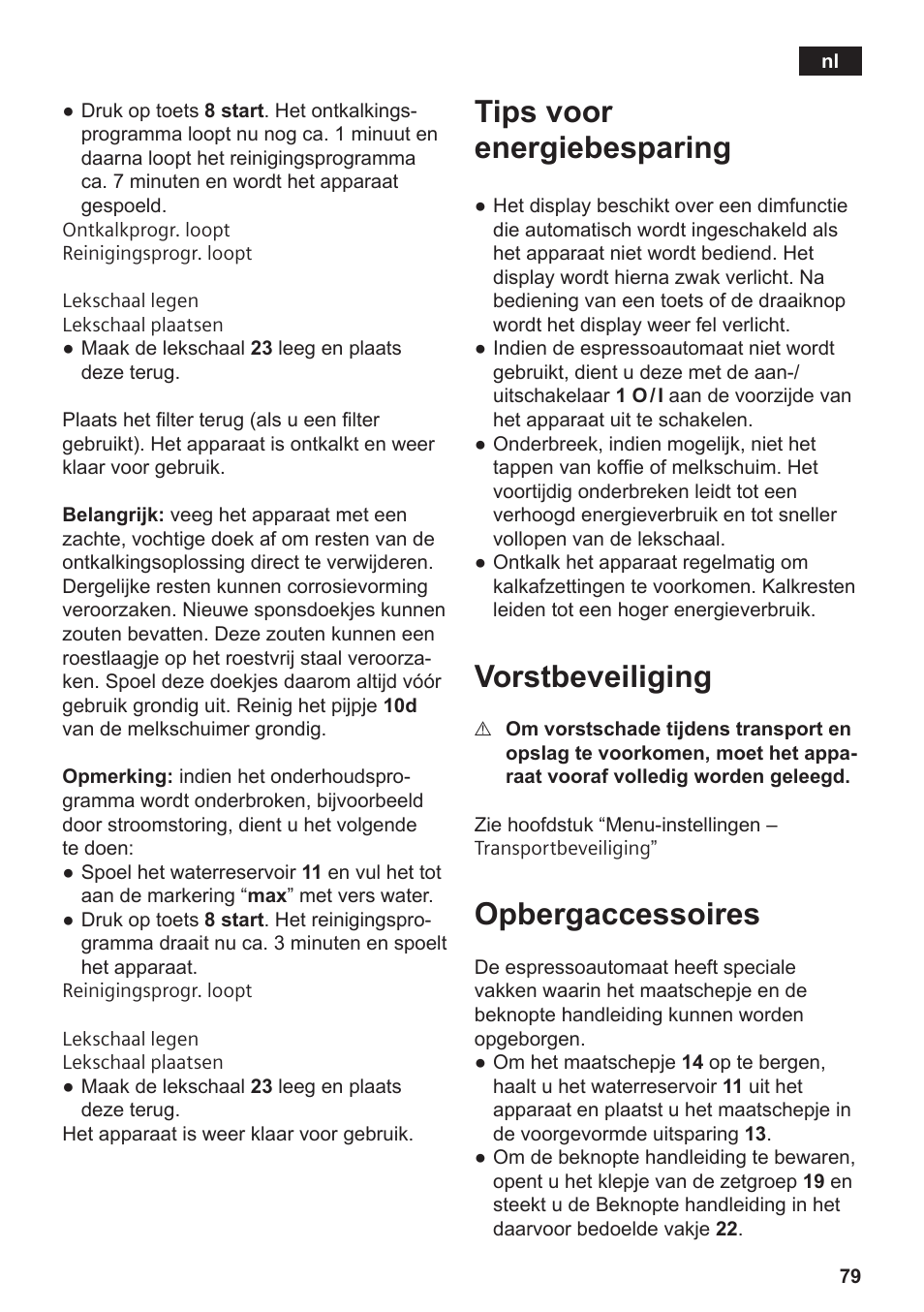 Tips voor energiebesparing, Vorstbeveiliging, Opbergaccessoires | Siemens TE809201RW User Manual | Page 83 / 176